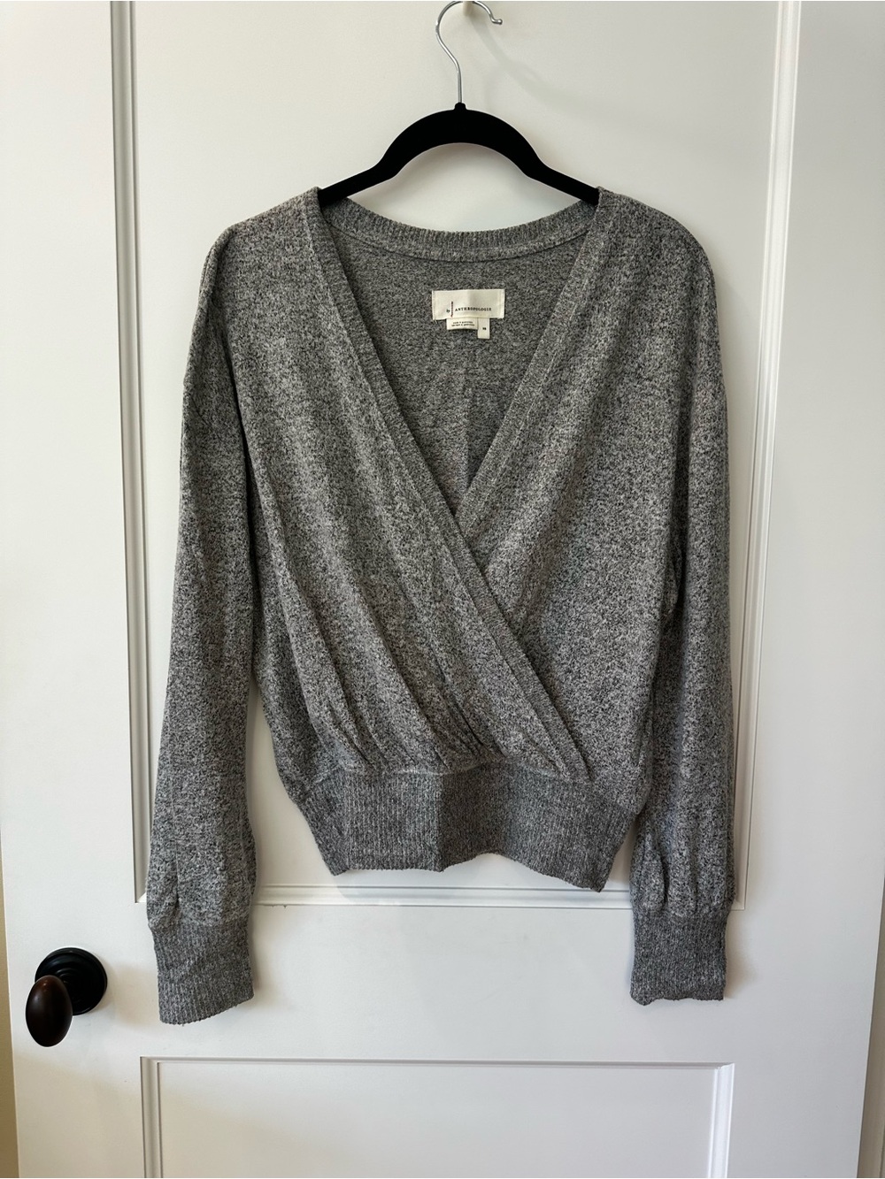 Anthropologie Super Soft Gray V-Neck Wrap Sweater